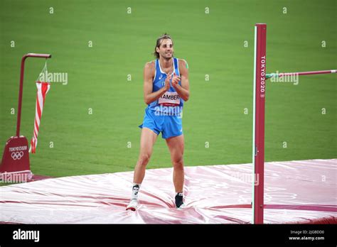 August 01st, 2021 - Tokyo, Japan: Gianmarco Tamberi of Italy reacts ...