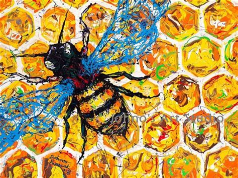 Honey Bee Art, 16x20 Giclee Print, Modern Wall Art, Bug Art, Honey Comb ...