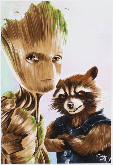 Rocket Raccoon & Baby Groot - Guardians of the Galaxy - Marvel Comics 13x19 Signed Lithograph by ...