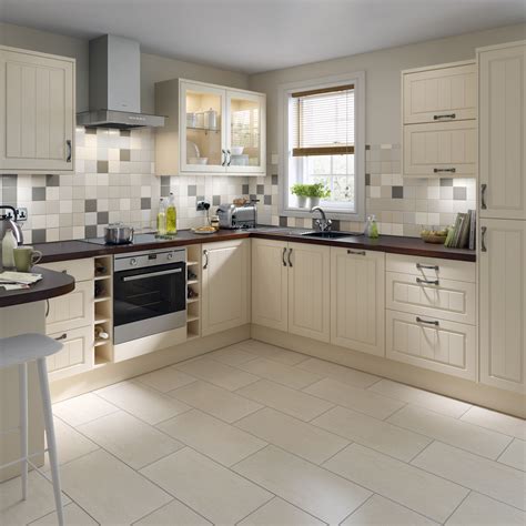 Kitchen With Cream Floor Tiles - decorooming.com