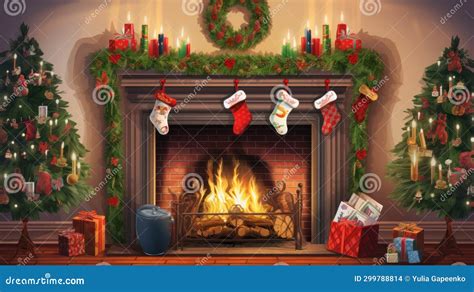 A Cozy Living Room with a Roaring Fire in the Fireplace Stock Photo ...