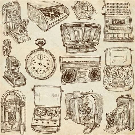 Old objects - full sized hand drawn collection — Stock Photo © kuco #48956639