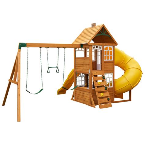 KidKraft - Castlewood Wooden Swing Set / Playset with Clubhouse ...