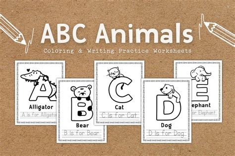 Alphabet Animals Coloring Educational Worksheets