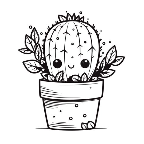 Cute Black And White Drawing Of A Cute Cactus Plant Outline Sketch ...