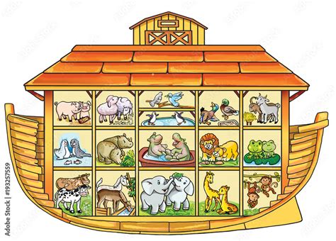 Ark of Noah on a white background. Filled with pairs of animals. Stock ...