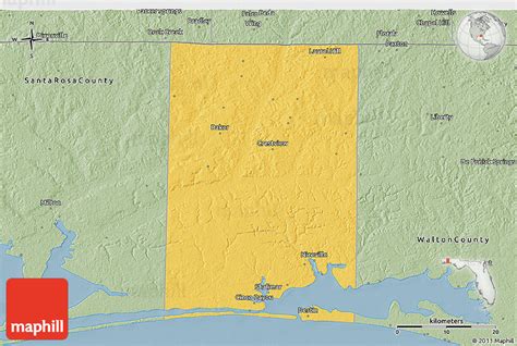 Savanna Style 3D Map of Okaloosa County