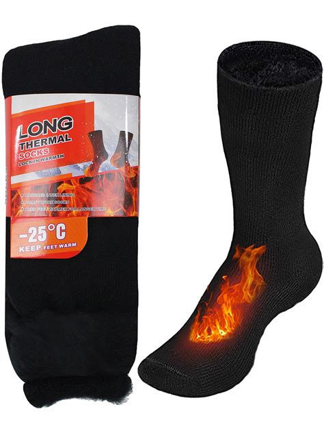 BLACK EXTRA LONG 2 PACK THERMAL WINTER MENS SOCKS | eBay