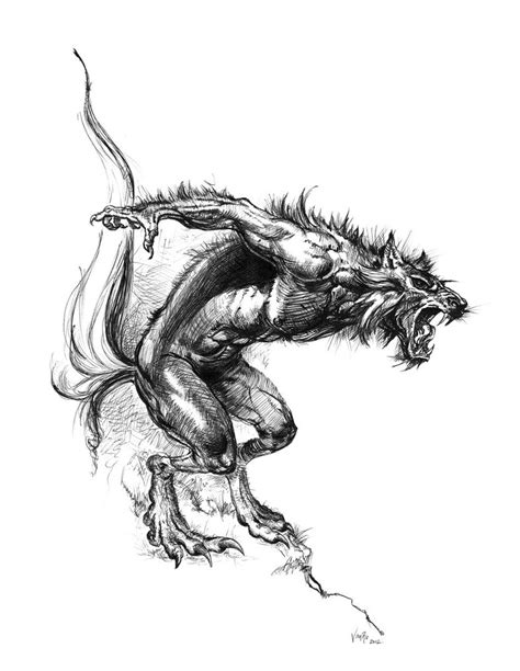 Grey crying jumping werewolf tattoo design by Kosvarn - Tattooimages.biz