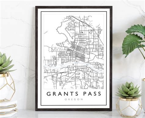 Grants Pass Oregon City Map Oregon City Road Map Poster City | Etsy