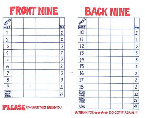 Golf Scorecards Printable