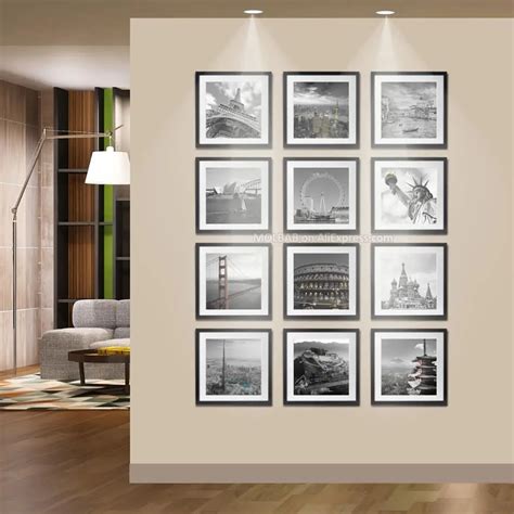 MOLBAB Wood Square Photo Frame Wall 12PCS Set Modern Wooden Picture Frames Art Corridor ...