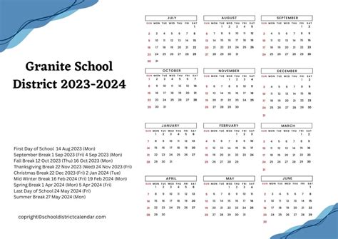 Granite School District Calendar Holidays 2023-2024