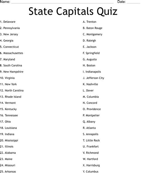 50 States And Capitals Quiz Printable