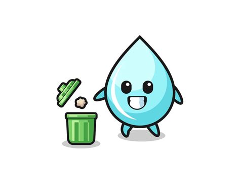 illustration of the water drop throwing garbage in the trash can ...