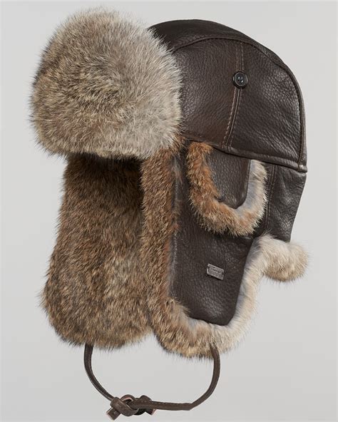 Vintage Rodeo Leather Rabbit Fur Aviator Hat for Men: FurHatWorld.com