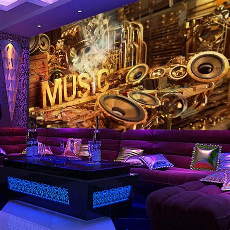 Free shipping Custom Mural Cool Music Sound Carnival KTV Background Wallpaper Karaoke Wallpaper ...