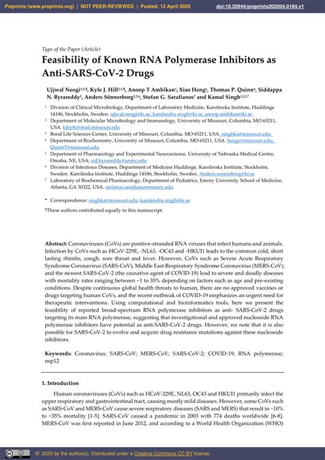 (PDF) Feasibility of Known RNA Polymerase Inhibitors as Anti-SARS-CoV-2 Drugs