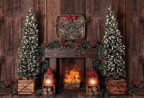 Brown Wooden Photography Backdrops Christmas Fireplace Background Back – dreamybackdrop