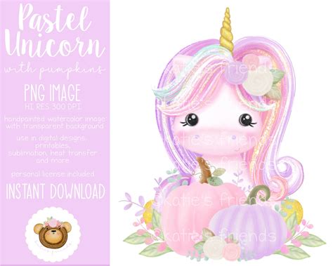 Floral Unicorn Png, Fall Unicorn Clipart, Unicorn With Pumpkins ...