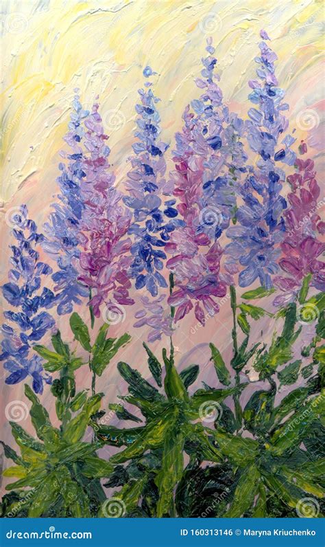 Oil Painting. Bright Lupine Flowers Stock Photo - Image of floral, card: 160313146