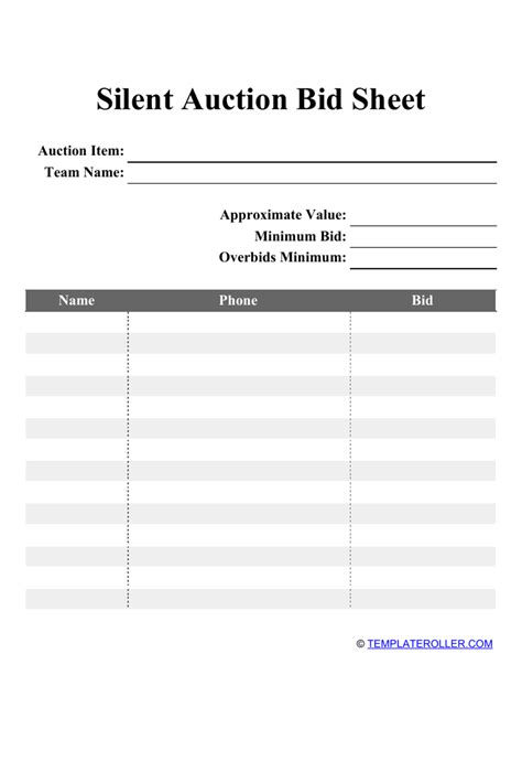 Free Printable Silent Auction Bid Sheets