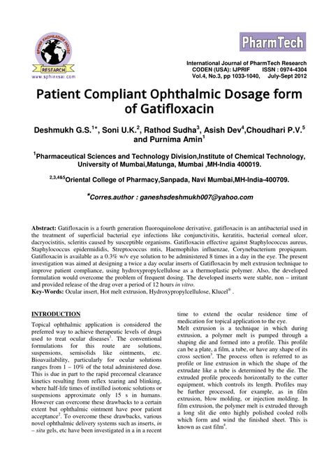 (PDF) Patient Compliant Ophthalmic Dosage form of Gatifloxacin