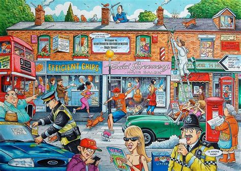 Best of British - The High Street | Town drawing, City cartoon, Drawings