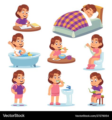 Girl daily activities children life morning Vector Image