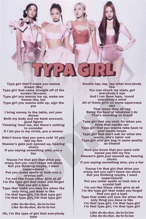 BLACKPINK SONG "TYPA GIRL" LYRICS 🖤💖 | Şarkıcılar, K-pop müzik, Şarkı sözleri