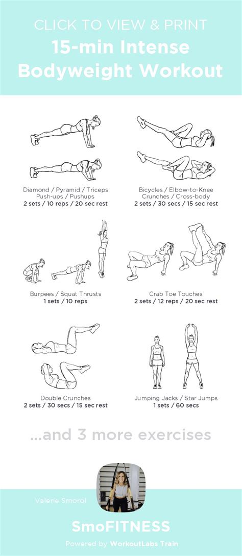 15-min Intense Bodyweight Workout – free illustrated workout by Valerie Smorol at SmoFITNESS ...