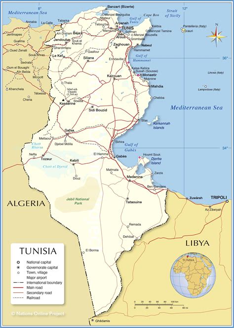 チュニジア地図: オフライン地図、チュニジア詳細地図