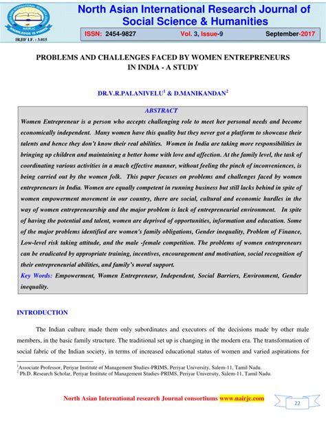 (PDF) PROBLEMS AND CHALLENGES FACED BY WOMEN ENTREPRENEURS IN INDIA -A STUDY