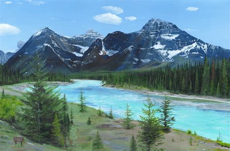 The Athabasca River near its headwaters in the Canadian Rockies ...