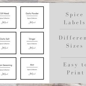 Printable Kitchen Spice Labels, Custom Spice Labels, 5 Label Sizes, Editable Labels, Printable ...