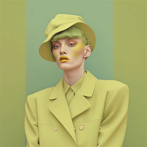 Premium Photo | Young woman portrait in green high fashion clothing Pastel colors Generative AI