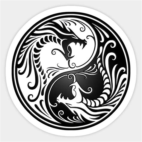White and Black Yin Yang Dragons - Yin Yang - Sticker | TeePublic