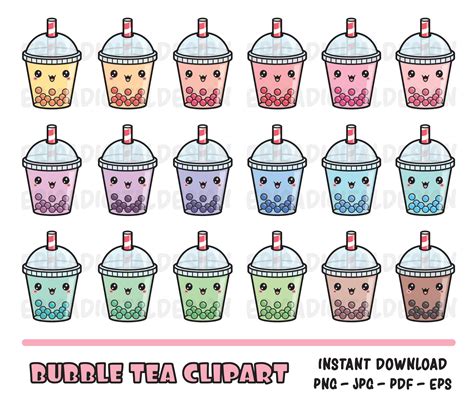 Bubble tea kawaii clipart set Cute Bubble tea clip art Boba | Etsy