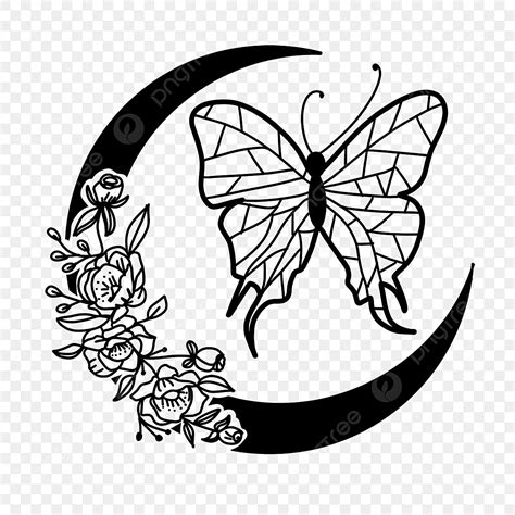 Florals Butterflies Silhouette PNG Transparent, Positive Butterfly Black And White Floral Moon ...