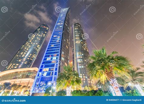 Night Skyline of Abu Dhabi. City Lights Stock Image - Image of arabic ...