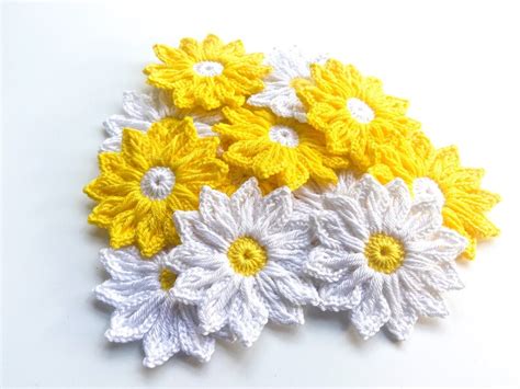 Daisy Crochet Flower Set of 12 Crochet Flower Applique - Etsy