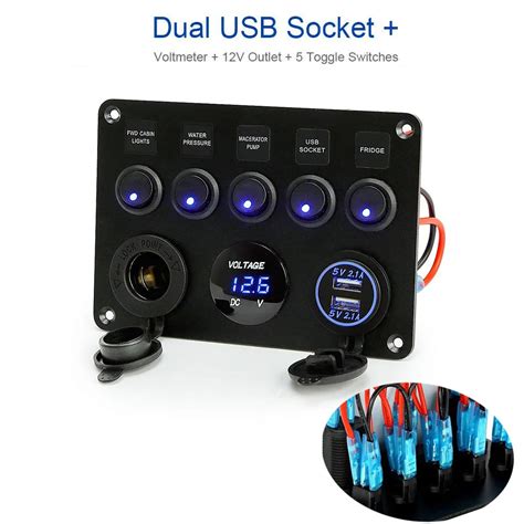 5 Gang Waterproof Boat Marine Switch Panel 12V Power Outlet Circuit ...