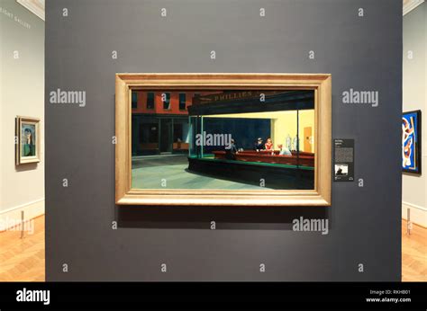 Nighthawks (1942) by Edward Hopper's display in the gallery of Art Institute of Chicago.Chicago ...