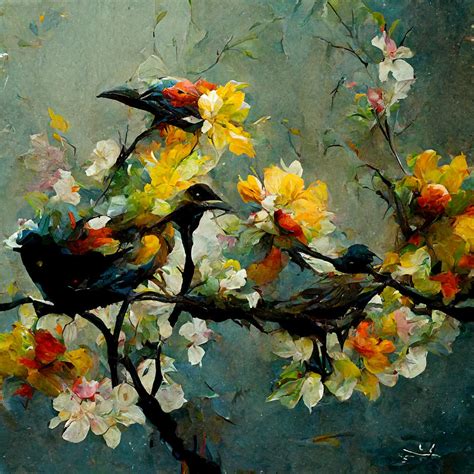 Oil Painting Of Birds On Branches With Flowers 3ec1e9ca 5eeb 43f5 A70f ...