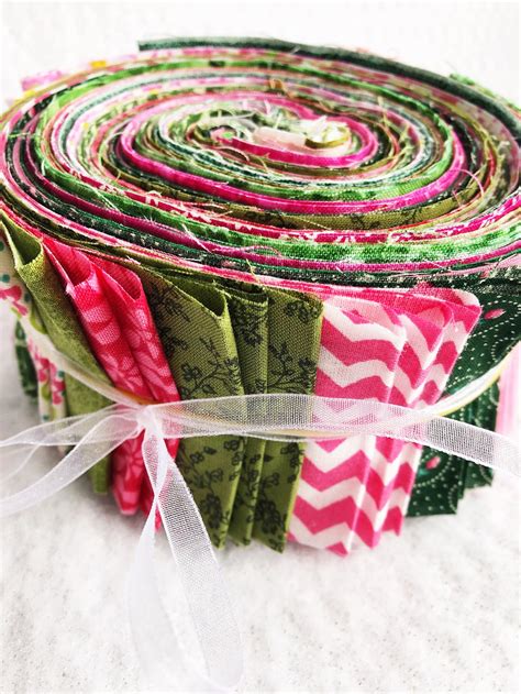 Jelly Roll Fabric Bundle Green and Pink Quilting Strips Make | Etsy