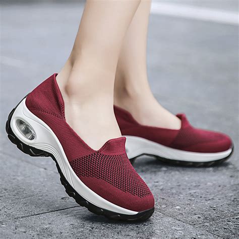 Women's Air Cushion Slip On Wedge Casual Shoes Walking Running Sneakers ...