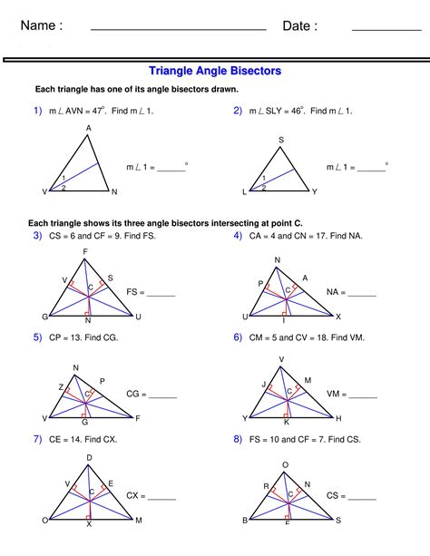 Angle Bisector And Perpendicular Bisector Worksheet