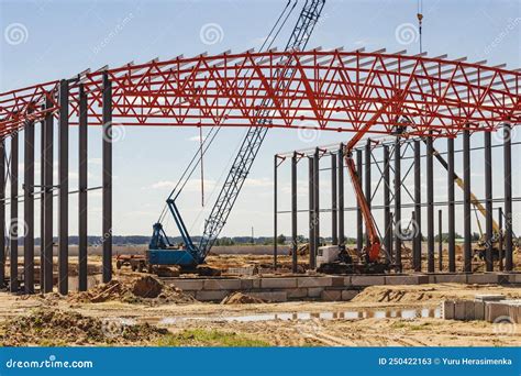 Installation of Metal Trusses and Frame during the Construction of an ...