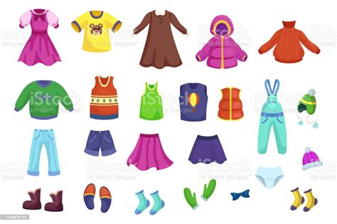 Children Clothes For Different Seasons Vector Illustrations Set Stock Illustration - Download ...