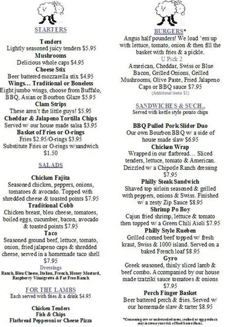 Menu at Black Sheep pub & bar, Cheboygan